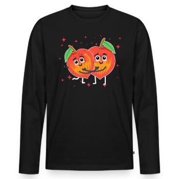 Cute Persimmon Couple Hugging Persimmon Fruit - Männer Premium Bio Langarmshirt - Schwarz - Vorne - Nico (187cm)