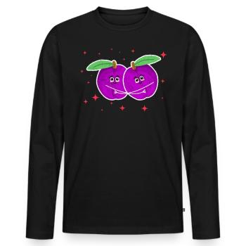 Cute Plum Couple Hugging Plum Fruit Lovers - Männer Premium Bio Langarmshirt - Schwarz - Vorne - Nico (187cm)
