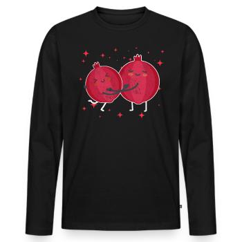 Cute Pomegranate Couple Hugging Pomegranate Fruit - Männer Premium Bio Langarmshirt - Schwarz - Vorne - Nico (187cm)