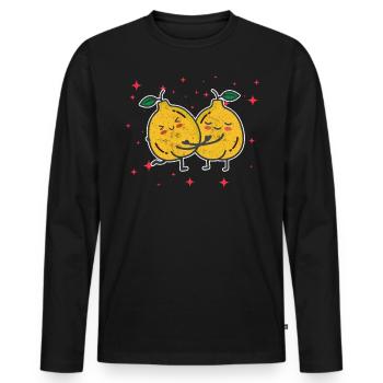 Cute Quince Couple Hugging Quince Fruit Lovers - Men's Premium Organic Long Sleeve Shirt - black - Front - Nico (187cm)