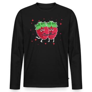 Cute Raspberry Couple Hugging Raspberry Fruit - Männer Premium Bio Langarmshirt - Schwarz - Vorne - Nico (187cm)