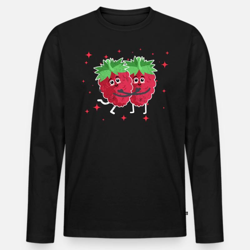 Cute Raspberry Couple Hugging Raspberry Fruit Männer Premium Bio Langarmshirt