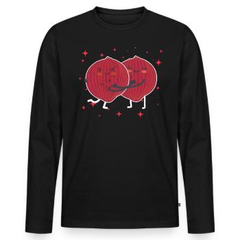 Mignon Oignon Rouge Couple Étreindre Oignon Rouge Légume - T-shirt manches longues Premium bio Homme - noir - Devant - Nico (187cm)