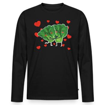Cute Spinach Couple Hugging Spinach Leafy Green - Men's Premium Organic Long Sleeve Shirt - black - Front - Nico (187cm)