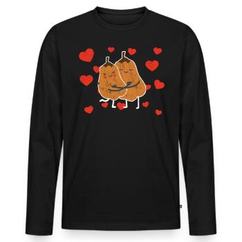 Couple mignon de courge étreignant les amateurs de légumes de courge - T-shirt manches longues Premium bio Homme - noir - Devant - Nico (187cm)