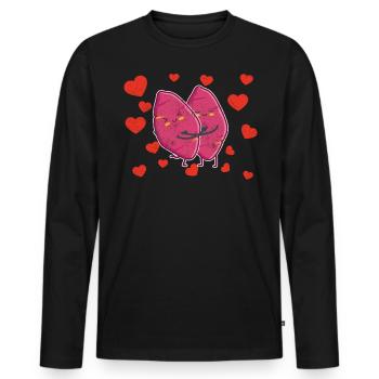 Cute Sweet Potato Couple Hugging Sweet Potato - Men's Premium Organic Long Sleeve Shirt - black - Front - Nico (187cm)