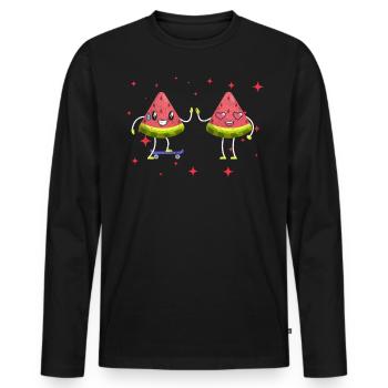 Couple mignon de pastèque étreignant les amateurs de pastèque - T-shirt manches longues Premium bio Homme - noir - Devant - Nico (187cm)
