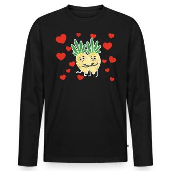 Cute Turnip Couple Hugging Turnip Vegetable Lovers - Men's Premium Organic Long Sleeve Shirt - black - Front - Nico (187cm)