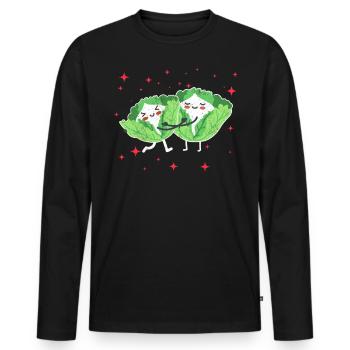 Cute White Cabbage Couple Hugging White Cabbage - Men's Premium Organic Long Sleeve Shirt - black - Front - Nico (187cm)