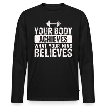 Citations et blagues drôles Dictons hilarants et humour - T-shirt manches longues Premium bio Homme - noir - Devant - Nico (187cm)