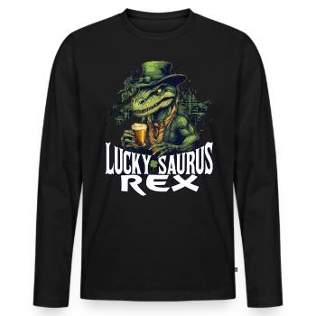 St. Patrick's Day Lucky Saurus Rex Dinosaurier - Männer Premium Bio Langarmshirt - Schwarz - Vorne - Nico (187cm)
