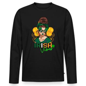 St. Patrick's Day Irish Vibes Frau - Männer Premium Bio Langarmshirt - Schwarz - Vorne - Nico (187cm)