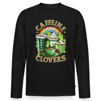 St. Patrick's Day Kaffee, Koffein und Klee - Männer Premium Bio Langarmshirt - Schwarz - Vorne - Nico (187cm)