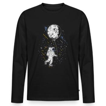 Astronaute avec ballon - Lune spatiale spatiale - T-shirt manches longues Premium bio Homme - noir - Devant - Nico (187cm)