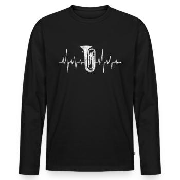 Battements cardiaques rythme cardiaque ligne de coeur joueur de tuba - T-shirt manches longues Premium bio Homme - noir - Devant - Nico (187cm)