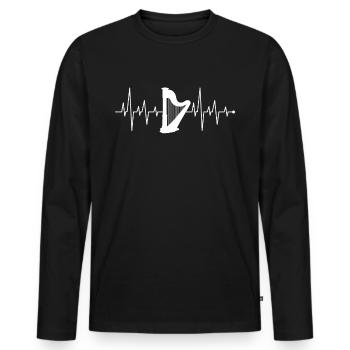 Herzschlag Herzlinie Herzfrequenz Harfe Spieler - Männer Premium Bio Langarmshirt - Schwarz - Vorne - Nico (187cm)