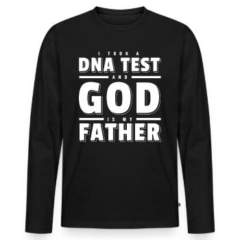 I Took A DNA Test And God Is My Father T-Shirt - Männer Premium Bio Langarmshirt - Schwarz - Vorne - Nico (187cm)