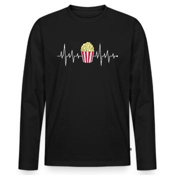 Maillot de maïs soufflé à la fréquence cardiaque Heartbeat Heartline - T-shirt manches longues Premium bio Homme - noir - Devant - Nico (187cm)