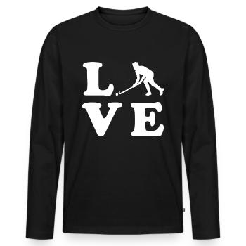 Field hockey player shirt gift indoor hockey - Men's Premium Organic Long Sleeve Shirt - black - Front - Nico (187cm)