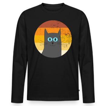 Chat gris rétro vintage pour les amoureux des chats - T-shirt manches longues Premium bio Homme - noir - Devant - Nico (187cm)