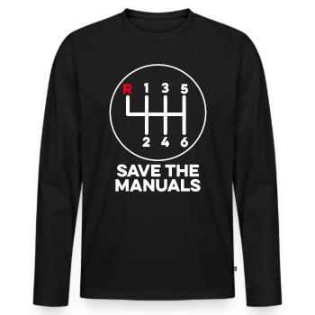 Speichern Sie die Handbücher Schaltgetriebe Schaltgetriebe - Männer Premium Bio Langarmshirt - Schwarz - Vorne - Nico (187cm)