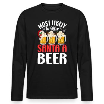 Le plus susceptible d’offrir au Père Noël une bière amusante à boire - T-shirt manches longues Premium bio Homme - noir - Devant - Nico (187cm)