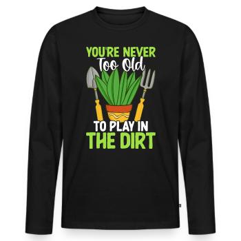 Du bist nie zu alt, um im Dreck zu spielen - Männer Premium Bio Langarmshirt - Schwarz - Vorne - Nico (187cm)