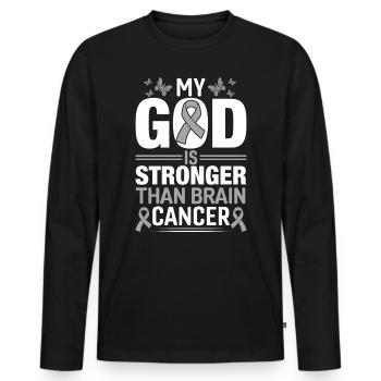 Mon Dieu est plus fort que la sensibilisation au cancer du cerveau - T-shirt manches longues Premium bio Homme - noir - Devant - Nico (187cm)