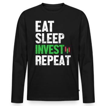Essen Schlaf Investieren Wiederholter Handel Kryptowährung - Männer Premium Bio Langarmshirt - Schwarz - Vorne - Nico (187cm)