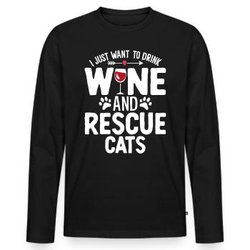 Funny Cat Rescue Pet Shelter Animal Activist Wine - Men's Premium Organic Long Sleeve Shirt - black - Front - Nico (187cm)