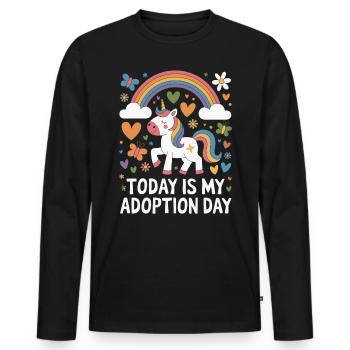 Aujourd’hui, c’est mon jour d’adoption Maman drôle d’adoption - T-shirt manches longues Premium bio Homme - noir - Devant - Nico (187cm)