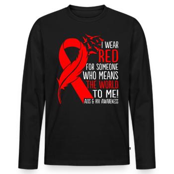 Je porte du rouge pour quelqu’un VIH Prévention Sida - T-shirt manches longues Premium bio Homme - noir - Devant - Nico (187cm)