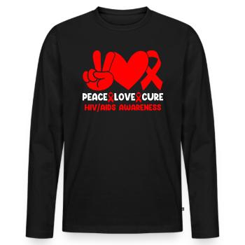 Paix Amour Cure VIH Sensibilisation au sida Ruban rouge VIH - T-shirt manches longues Premium bio Homme - noir - Devant - Nico (187cm)