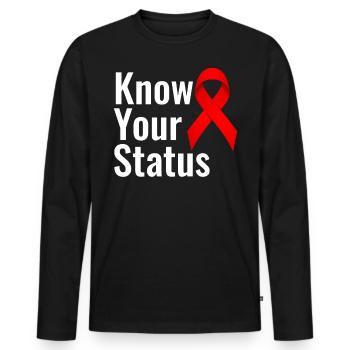 Know Your Status Aids Awareness Red Ribbon HIV - Men's Premium Organic Long Sleeve Shirt - black - Front - Nico (187cm)