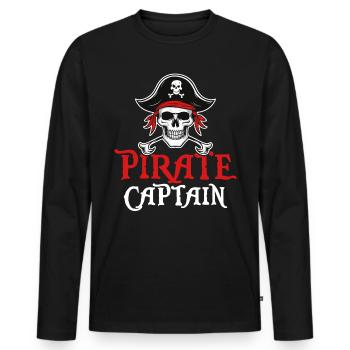 Pirate Capitaine Bateau Crâne Crossbone Drôle Pirate - T-shirt manches longues Premium bio Homme - noir - Devant - Nico (187cm)
