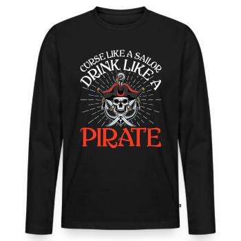 Malédiction comme un marin Boire comme un pirate Crossbone - T-shirt manches longues Premium bio Homme - noir - Devant - Nico (187cm)