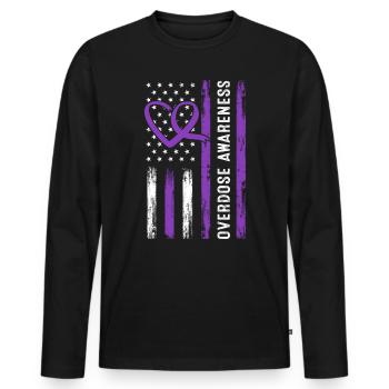 Overdose Awareness USA Flag Purple Ribbon Drug - Men's Premium Organic Long Sleeve Shirt - black - Front - Nico (187cm)
