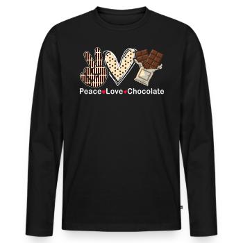 Peace Love Chocolat Choco Bonbons Confiserie - T-shirt manches longues Premium bio Homme - noir - Devant - Nico (187cm)