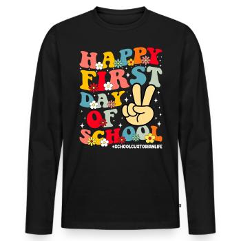 Bon premier jour de gardien d’école drôle - T-shirt manches longues Premium bio Homme - noir - Devant - Nico (187cm)