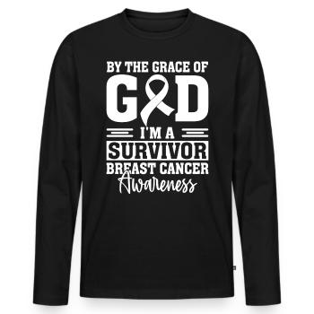 By The Grace Of God I'm A Survivor Pink Ribbon - Men's Premium Organic Long Sleeve Shirt - black - Front - Nico (187cm)