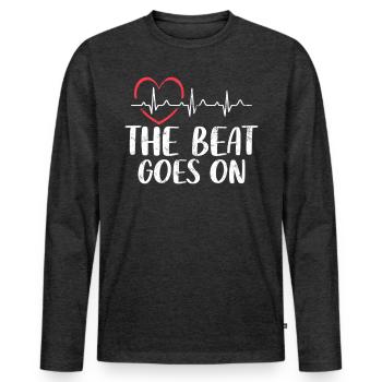 The Beat Goes On Funny CPR Heart Attack - Men's Premium Organic Long Sleeve Shirt - heather anthracite - Front - Nico (187cm)