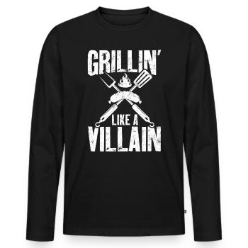 Grillin Like A Villain Funny Meat Smoking BBQ - Men's Premium Organic Long Sleeve Shirt - black - Front - Nico (187cm)