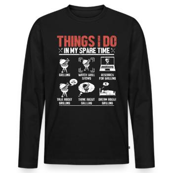 Dinge, die ich in meiner Freizeit mache Fleischräuchern - Männer Premium Bio Langarmshirt - Schwarz - Vorne - Nico (187cm)
