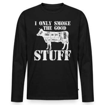 Je ne fume que les bonnes choses Grillades au barbecue - T-shirt manches longues Premium bio Homme - noir - Devant - Nico (187cm)