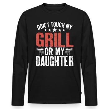 Ne touche pas mon gril Barbecue drôle Grillades Papa - T-shirt manches longues Premium bio Homme - noir - Devant - Nico (187cm)