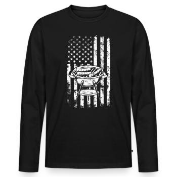 Drapeau américain BBQ Drôle Grillades Viande Fumage - T-shirt manches longues Premium bio Homme - noir - Devant - Nico (187cm)