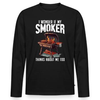 I Wonder If My Smoker Thinks About Me Too Funny - Men's Premium Organic Long Sleeve Shirt - black - Front - Nico (187cm)