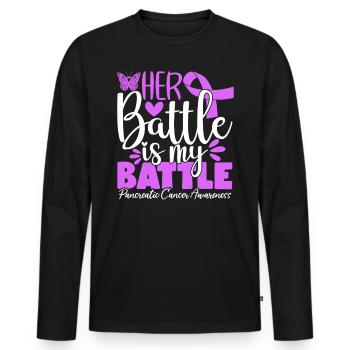 Her Battle Is My Battle Purple Ribbon Pancreatic - Men's Premium Organic Long Sleeve Shirt - black - Front - Nico (187cm)