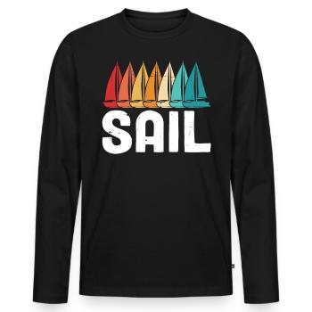 Voile dériveur voilier capitaine de mer Rétro drôle - T-shirt manches longues Premium bio Homme - noir - Devant - Nico (187cm)