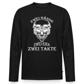 Zwei Hände, Zwei Eier, zwei Takte Rocker Totenkopf - Männer Premium Bio Langarmshirt - Schwarz - Vorne - Nico (187cm)
